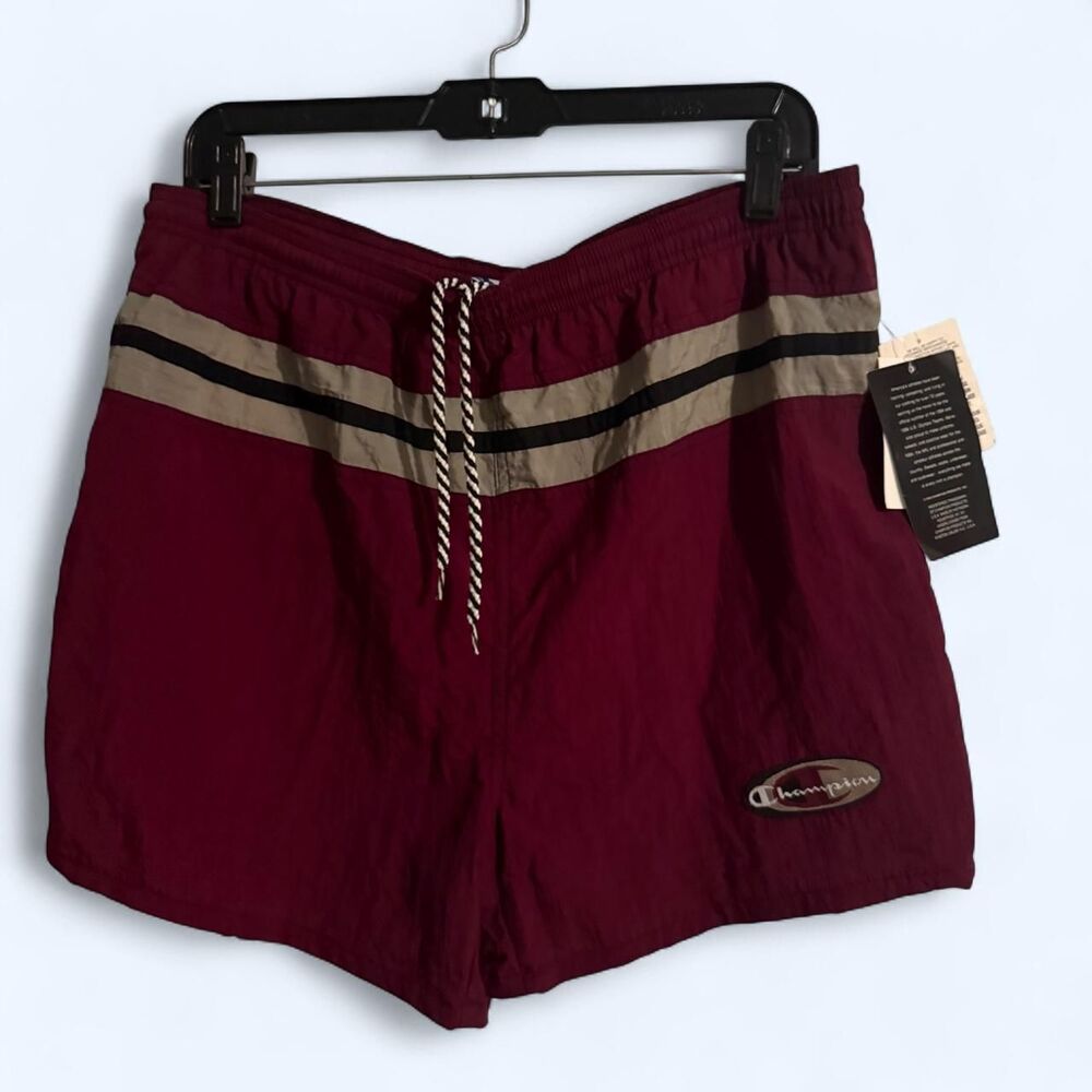 🍷 VINTAGE NWT CHAMPION STRIPED NYLON TRACK SHORTS b